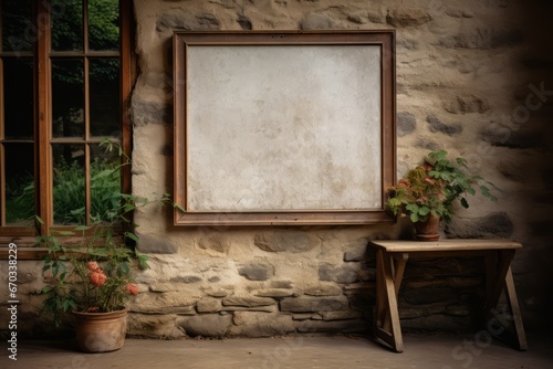 Empty poster frame in a quaint countryside cottage photo