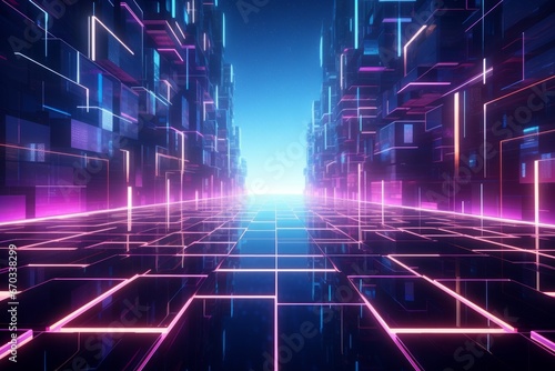 Futuristic neon grid in a digital world © KerXing