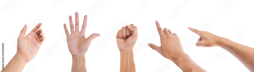 Set of man hands isolated on white background with clipping path - obrazy, fototapety, plakaty 