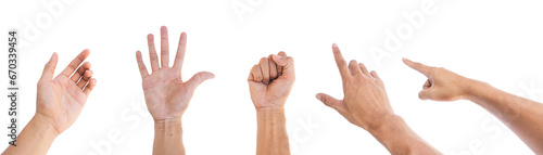 Set of man hands isolated on white background with clipping path