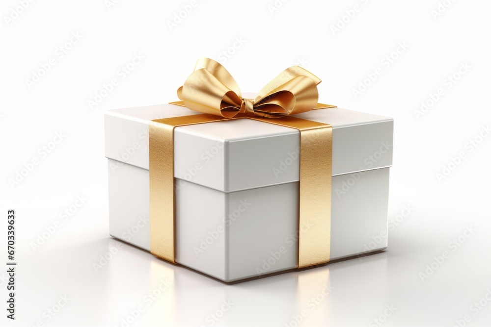 Beautifully wrapped gift box with a gold ribbon and bow Beautifully wrapped gift box with a gold ribbon and bow