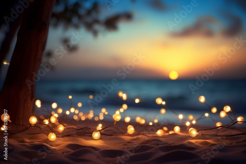 Colorful display of lights illuminating a beach at night