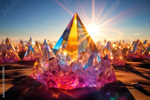 Captivating crystal prism dispersing sunlight into a colorful spectrum