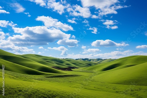 Captivating natural landscape featuring rolling hills and clear blue skies