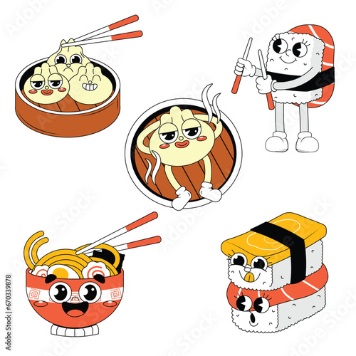 Full Package of Funny Playful Food Retro Style