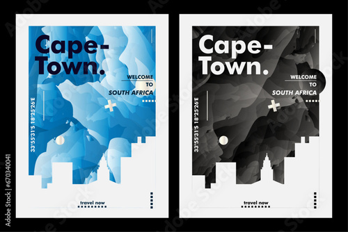 Cape Town city poster pack with abstract skyline, cityscape, landmark and attraction. South Africa travel vector illustration layout set for vertical brochure, website, flyer, presentation
