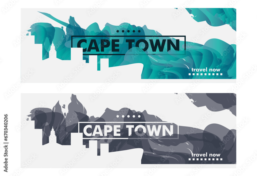 Cape Town city banner pack with abstract shapes of skyline, cityscape, landmark. South Africa travel vector horizontal illustration layout set for brochure, website, page, presentation, header, footer
