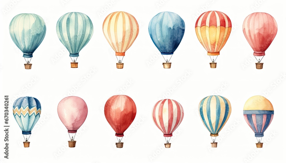 Hot Air Balloon Watercolor Collection Illustration