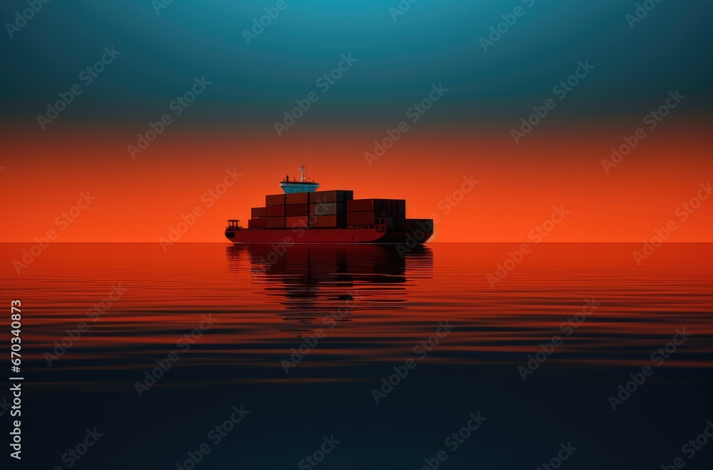 Large cargo container boat floating through a blue ocean. Large cargo container boat floating through a blue ocean.