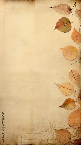 high narrow background  vertical autumn wall parchment  with light floral ornament of autumn leaves