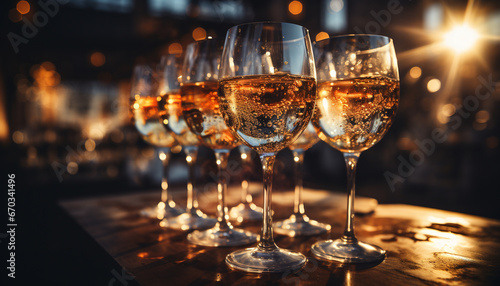 Luxury celebration wine, champagne, glass, party, elegance, night, bar generated by AI © Jemastock