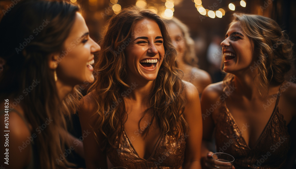 Young adults enjoying a carefree night, laughing and dancing together generated by AI