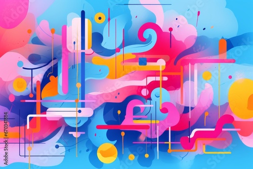 Playful and vibrant social media background with abstract shapes and lines