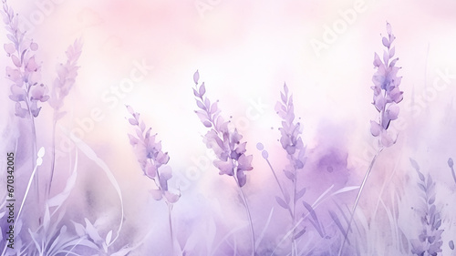 watercolor lavender background with a copy space, delicate soft pastel shade illustration greeting blank