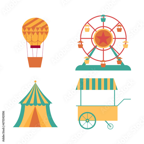 Vintage Carnival Circus Playground Collection. Vector Illustration. 