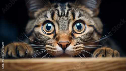 emotion fear, portrait of a cat with big eyes, emotional look of an animal