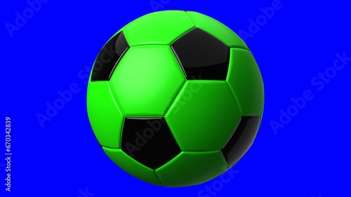 Green soccer ball on blue chroma key background. 3d illustration. 