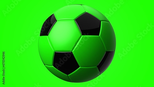 Green soccer ball on green background. 3d illustration. 