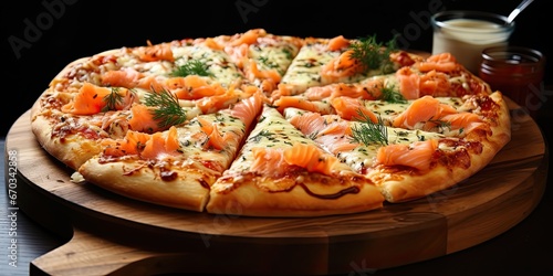 illustration of smoked salmon pizza, generative AI