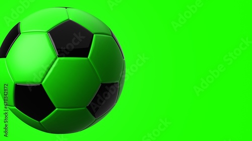 Green soccer ball on green text space. 3d illustration. 