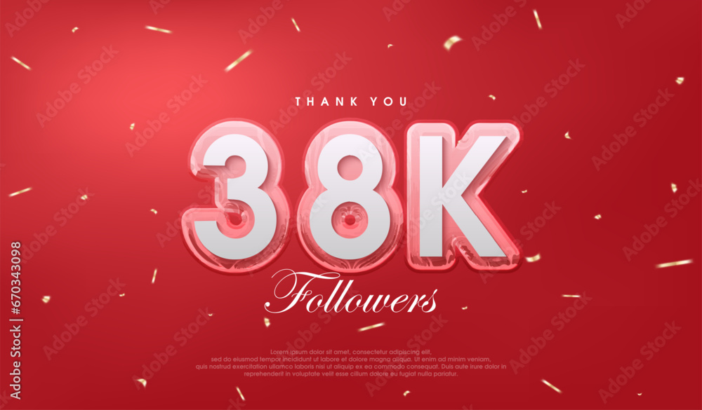 Red background for 38k followers celebration.