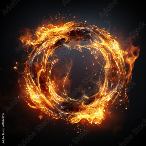 Glowing circle of flame and neon light on black background abstract concept, good to use for business, wallpaper, blog, website, digital decoration etc. Ai generative image