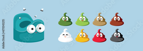 Vector Cartoon Potty and Different Colors of Baby Poop. Health guide of a child wellbeing considering the color of his stool
