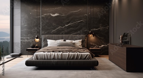 Black and grey are popular colours in modern bedroom decorating. photo