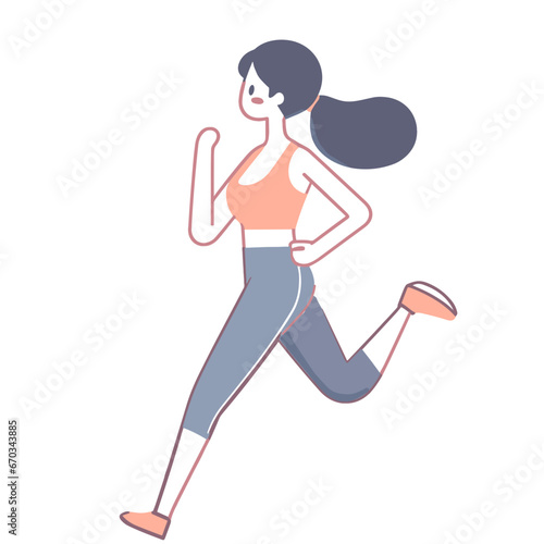 Vector illustration of woman exercising by running. Women's jogging.