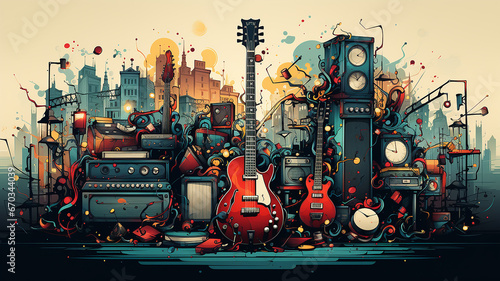 background music  the world of music on a smooth background  computer graphics melody of the city sound music banner