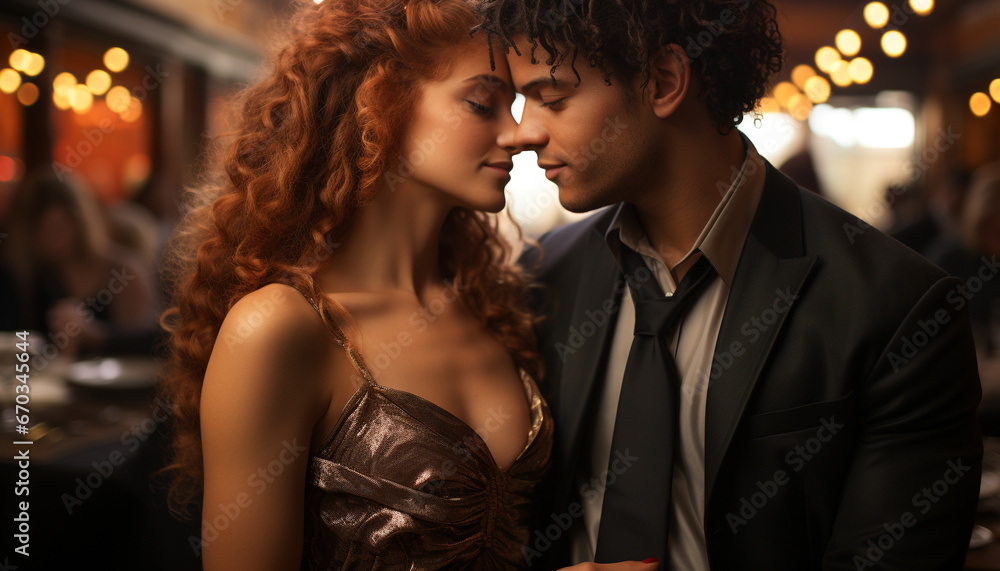 Young adults enjoying nightlife, embracing love, dancing in a nightclub generated by AI Young adults enjoying nightlife, embracing love, dancing in a nightclub generated by AI