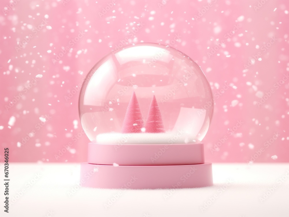 Pink snow globe with pink Christmas tree inside