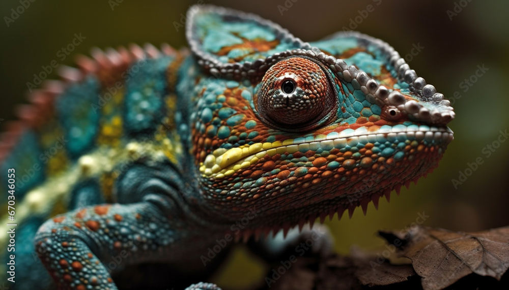 A cute green gecko with colorful pattern looks at camera generated by AI A cute green gecko with colorful pattern looks at camera generated by AI