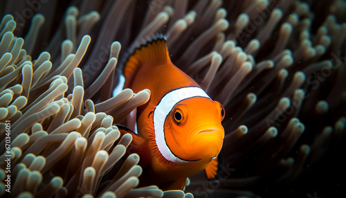 Cute clown fish swimming in vibrant coral reef underwater generated by AI