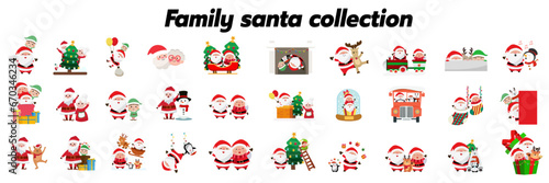 Christmas tree with Santa Claus, Santa Claus set, Santa Claus and snowman illustration
