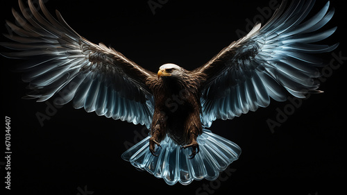 Foto eagle, large bird of prey on a black background, art, fantasy, unusual bright pr