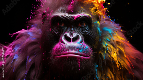 Gorilla in abstract graphic highlighters lines