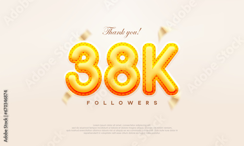 Yellow gold number 38k thanks to followers  modern and premium vector design.