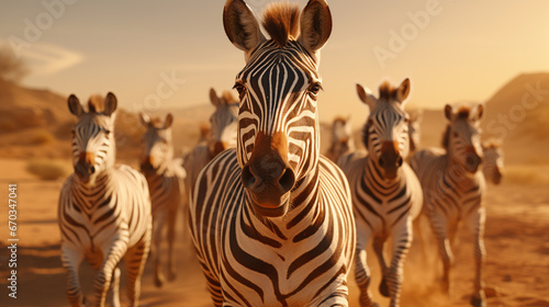Group of Zebras running across the African