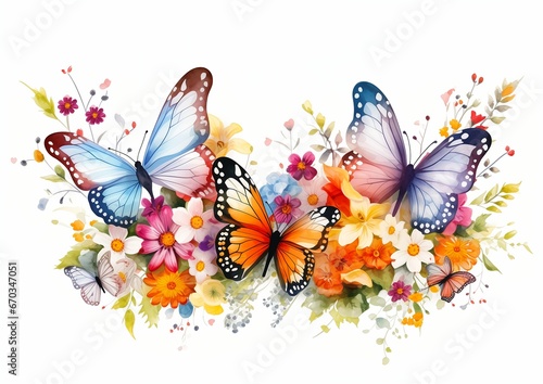 butterflies flowers painted digital wings border white outline prison background brightly colored flying