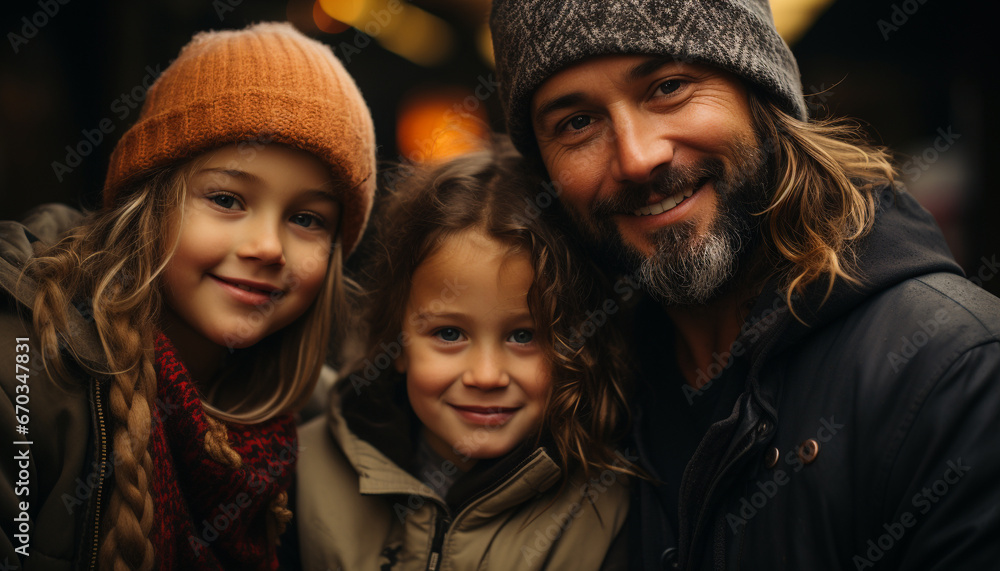 A happy family embraces nature, smiling and enjoying vacations together generated by AI