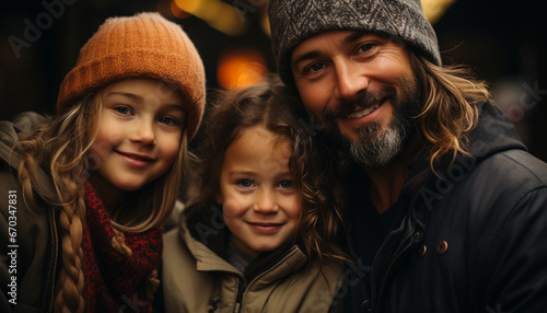 A happy family embraces nature, smiling and enjoying vacations together generated by AI