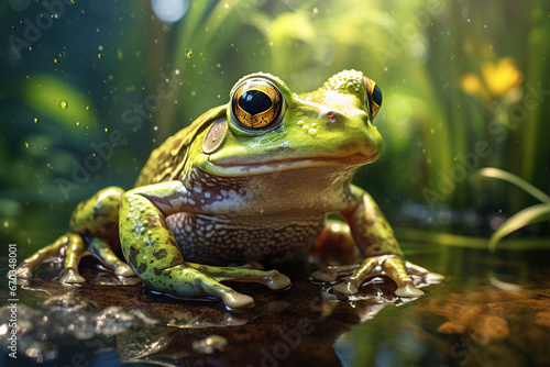 Image of green frog in nature forest. Amphibian. photo