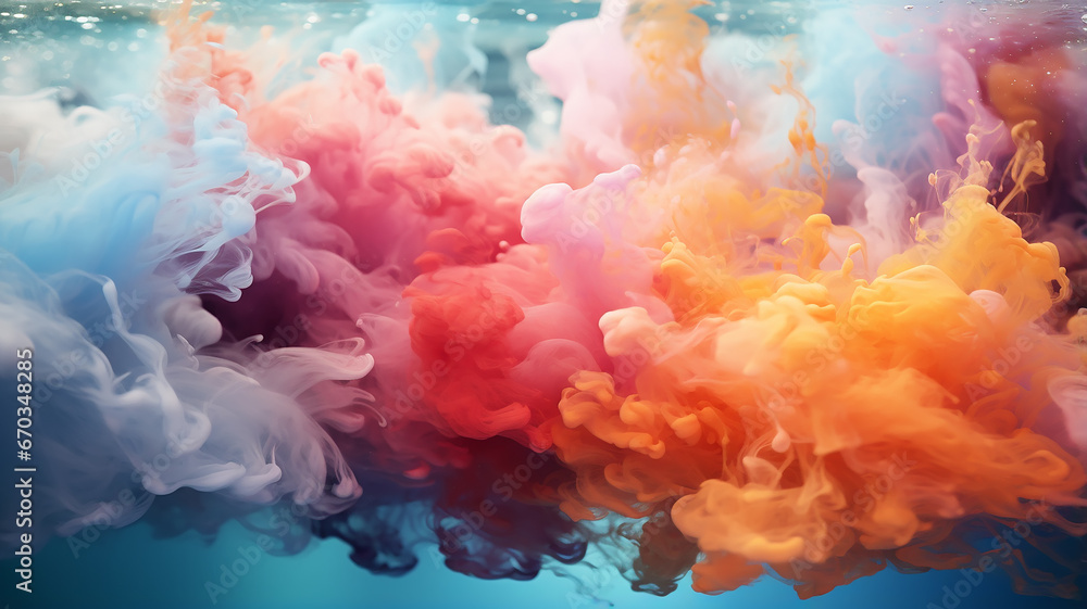 Fototapeta premium multicolored clouds of paint wet watercolor, abstract background spectrum mixing colors creativity idea concept