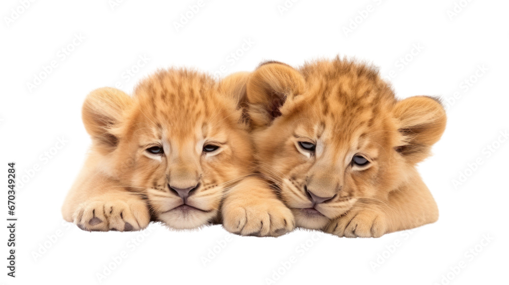 two kid lions on the transparent background