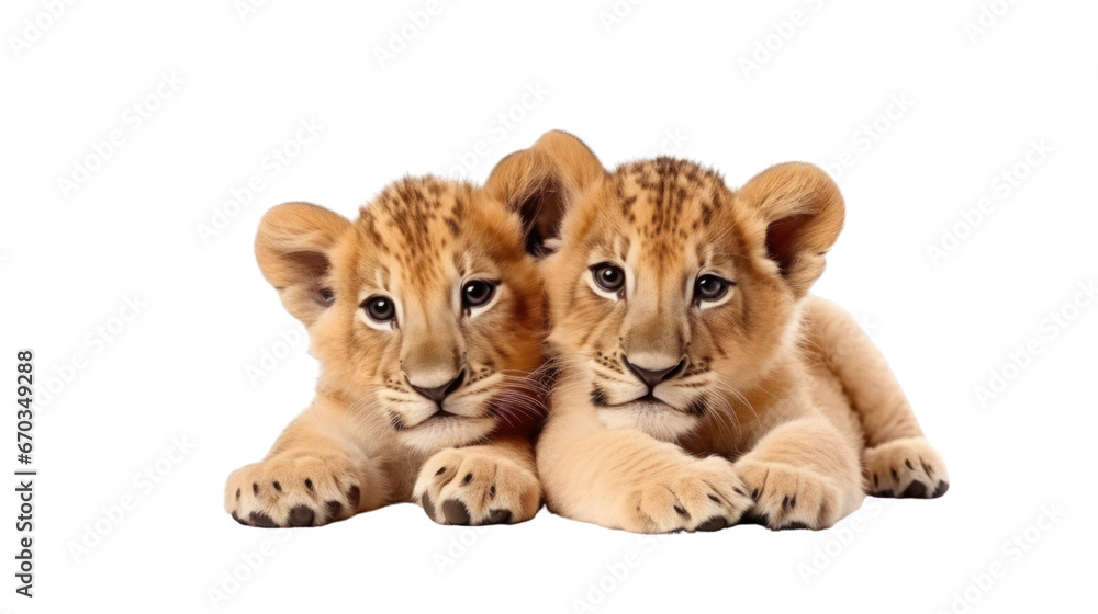 two kid lions on the transparent background two kid lions on the transparent background