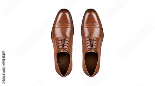 top view Men's brown shoes on a transparent background