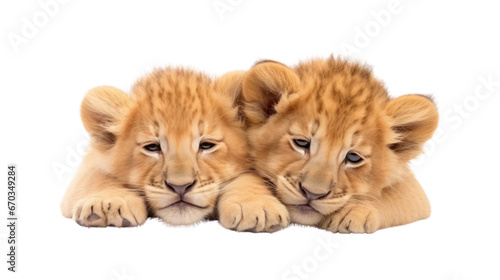 two kid lions on the transparent background