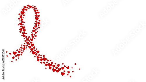 Red cancer awareness ribbon made of hearts with alpha channel transparent background