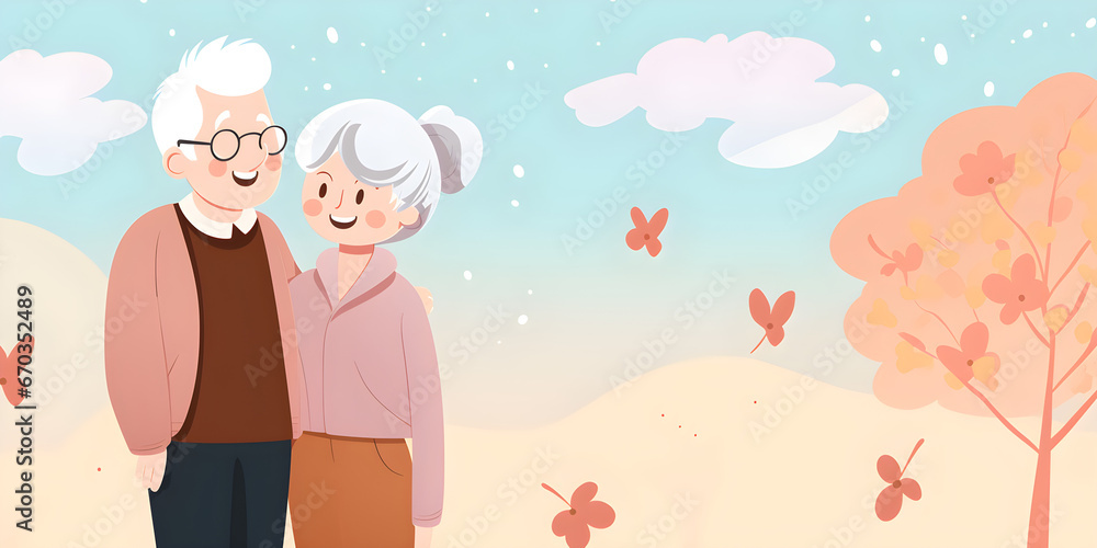 minimalist illustration of happy retired senior couple minimalist illustration of happy retired senior couple